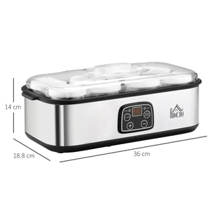 EasyComfort Yogurtiera Elettrica 30W con 8 Vasetti Inclusi, Timer 1-48 Ore e Temperatura Regolabile 20-50°C, 36x18.8x14cm, Argento