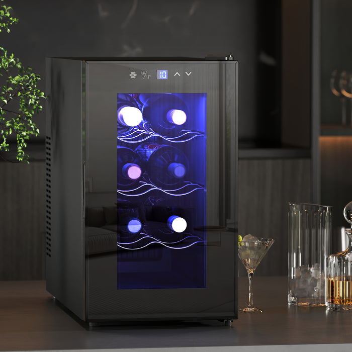 EasyComfort Cantinetta Vino Refrigerata per 8 Bottiglie, Capacità 21L, Display Touch e Ripiani Regolabili, Nero