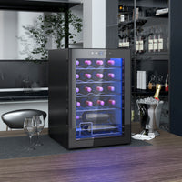 EasyComfort Cantinetta Vino Refrigerata per 20 Bottiglie, Capacità 53L, Porta in Vetro Anti-UV e Ripiani Regolabili, Nero