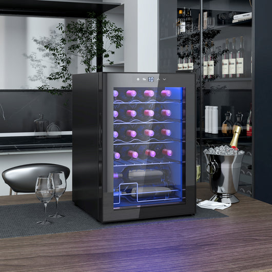 EasyComfort Cantinetta Vino Refrigerata per 20 Bottiglie, Capacità 53L, Porta in Vetro Anti-UV e Ripiani Regolabili, Nero