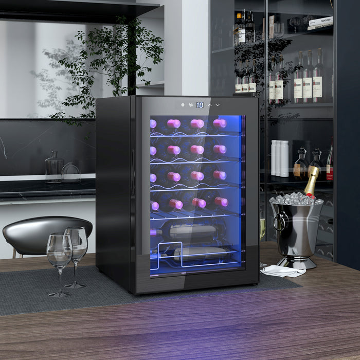 EasyComfort Cantinetta Vino Refrigerata per 20 Bottiglie, Capacità 53L, Porta in Vetro Anti-UV e Ripiani Regolabili, Nero
