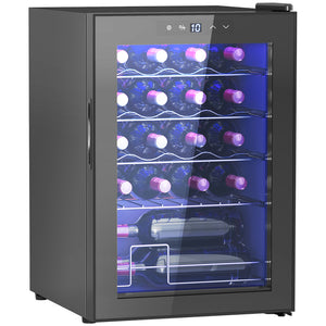 EasyComfort Cantinetta Vino Refrigerata per 20 Bottiglie, Capacità 53L, Porta in Vetro Anti-UV e Ripiani Regolabili, Nero