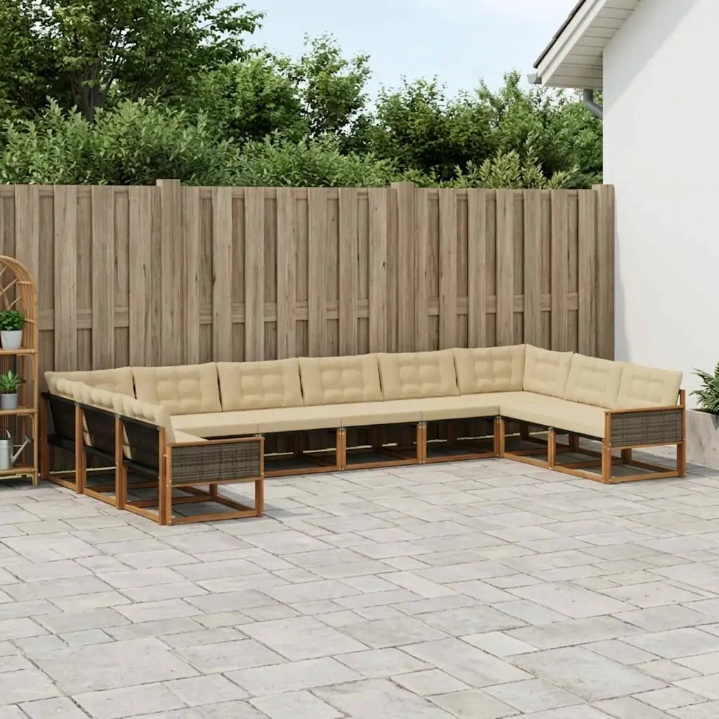 Set di divani da esterno con cuscino 10 pcs Naturale e Beige