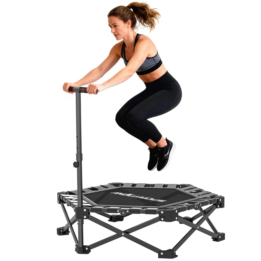 Trampolino Fitness Plegabile 104 cm con Barra Regolabile ¨C zephmum ¨C Grigio/Metallo/104x104x114 cm