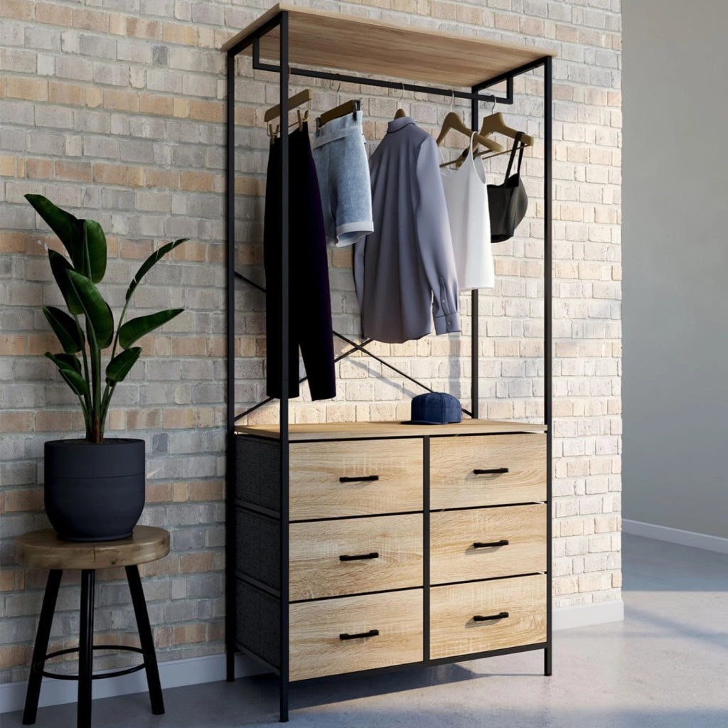 Armadio 80 cm UTAH con 6 cassetti in legno e tessuto nero