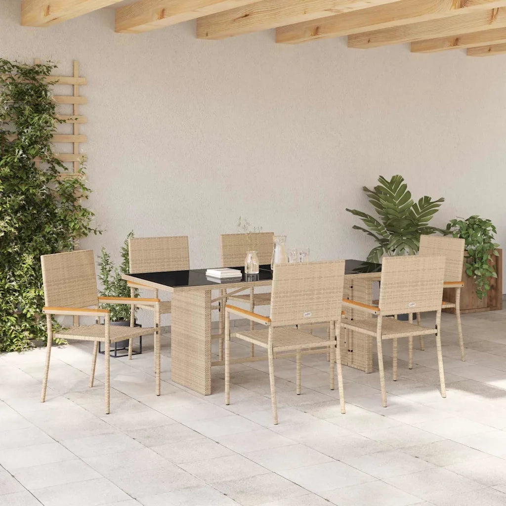 Set da Pranzo per Giardino 7 pcs Beige polyrattan 3365426