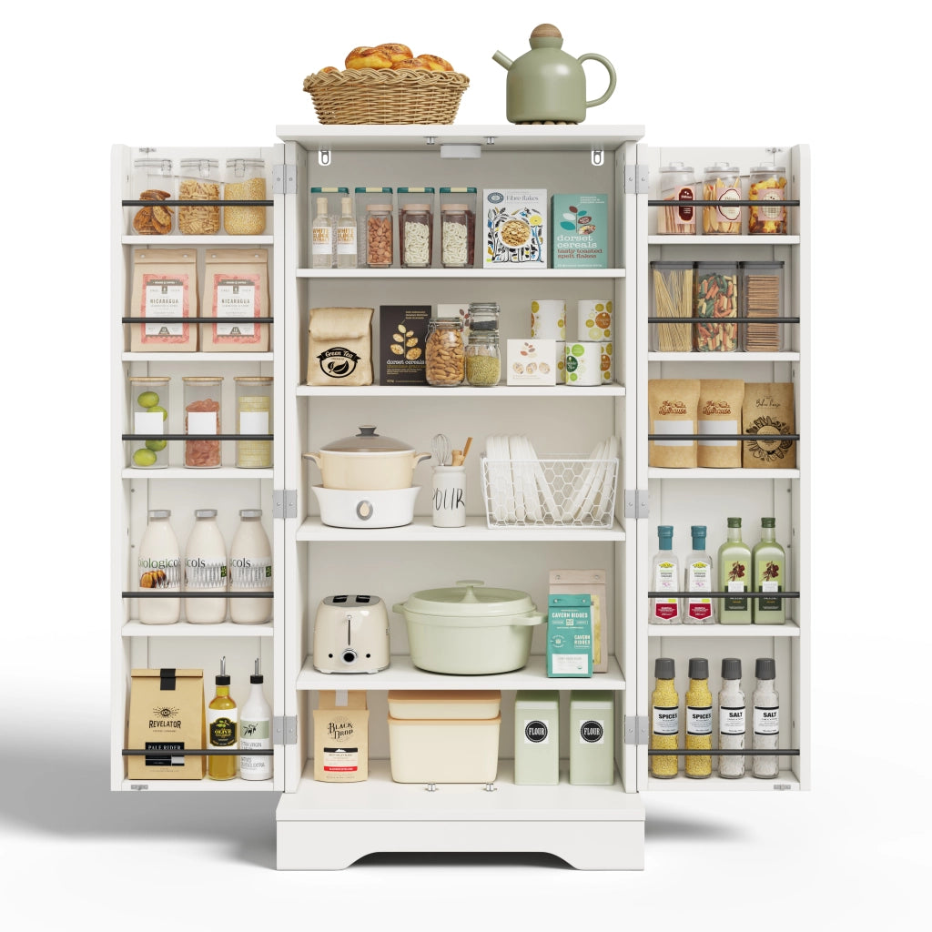 Mobile da Cucina 60x40x120 cm con LED Sensore; Doppia Anta; Ripiani Regolabili e Vani sulle Porte