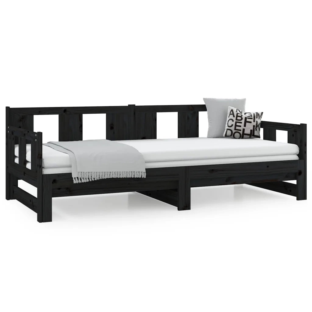 Dormeuse Estraibile Nera in Legno Massello di Pino 2x(90x190)cm 820296