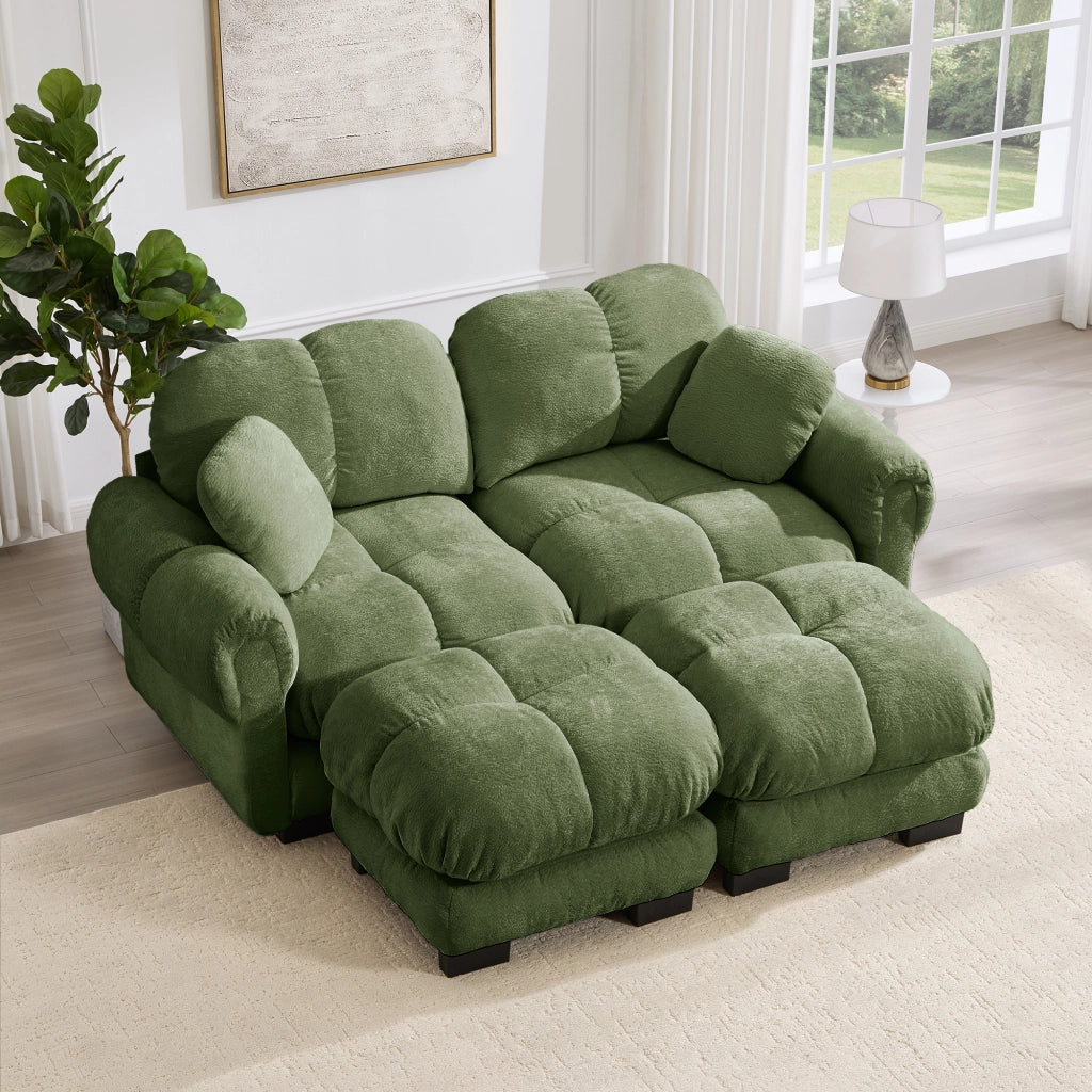 Divano modulare a U con seduta imbottita e cuscino mobile per soggiorno in chenille verde 190 × 149 × 90 cm