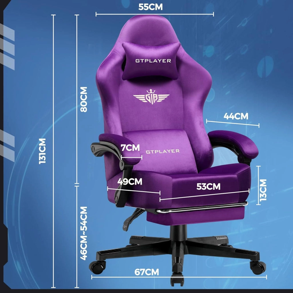 Sedia da gioco, traspirante, da ufficio, ergonomica, in tessuto di alta qualità, ergonomica, schienale regolabile a 160°, poggiapiedi estraibile, carico 180 kg,viola scuro