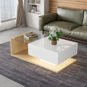 OKWISH Tavolino da Salotto Rettangolare con Piano in Vetro, Vano Contenitore e LED a 16 Colori, per Soggiorno, 105×55×32,5 cm