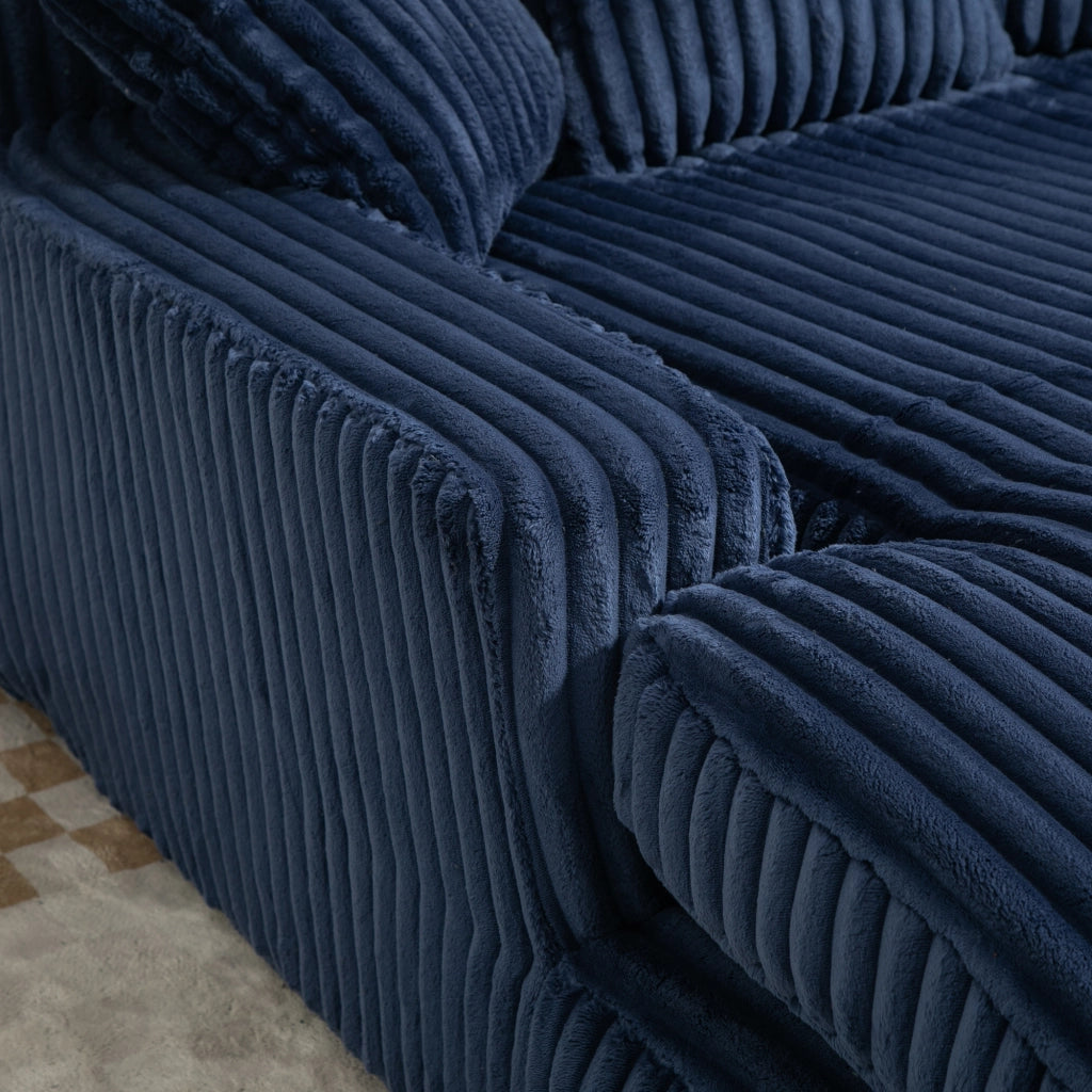 Divano Letto Singolo a Terra con Cuscini ¨C MINIMAL ¨C Velluto a Coste Blu Navy