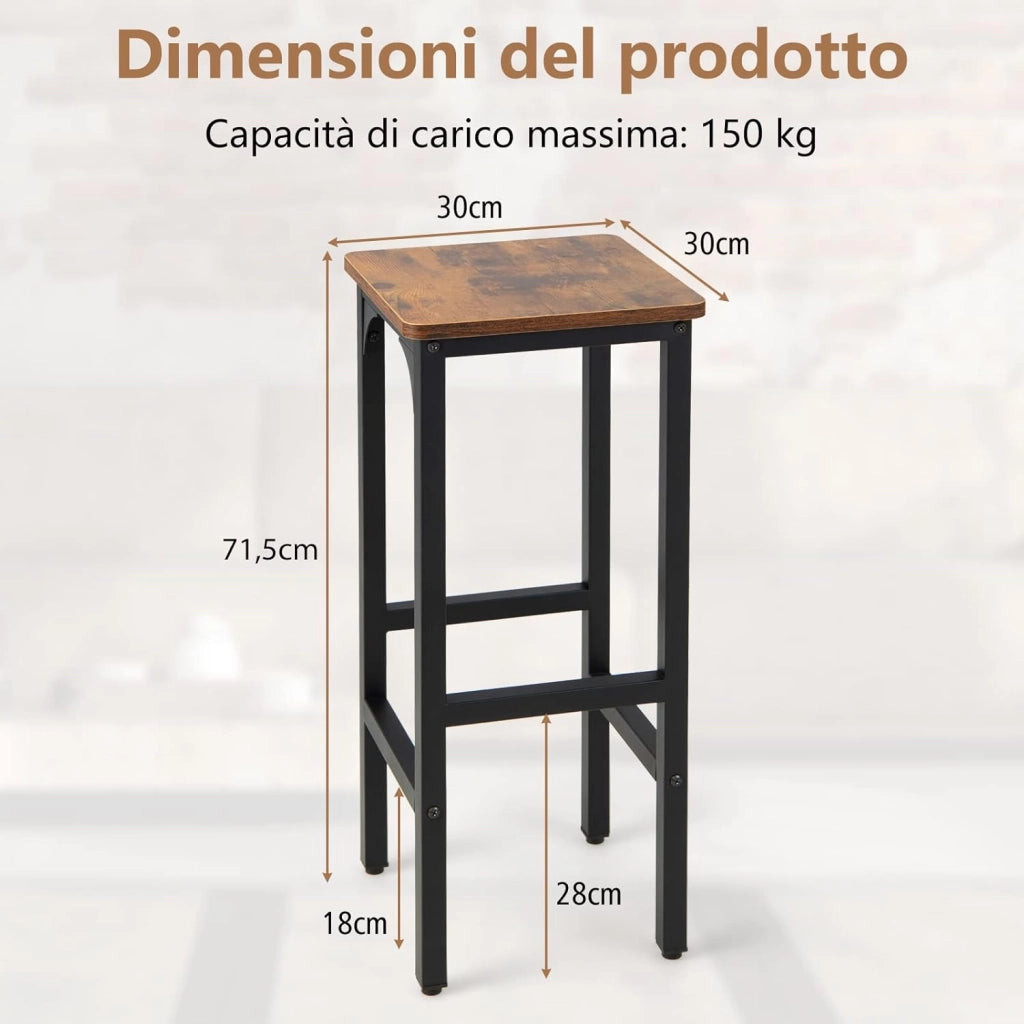 Set di 2 Sgabelli da Bar, Sgabello Cucina con Poggiapiedi, H71,5 cm, Gambe Regolabili, Struttura d'Acciaio, per Pub e Ristoranti, Marrone Rustico