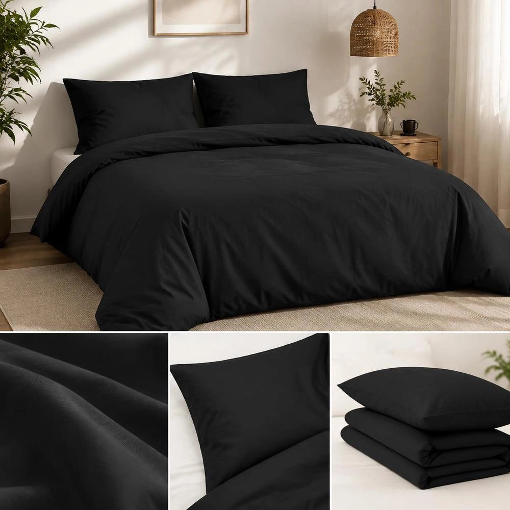 Black Bedding Set 200x200 Cm, Lightweight Microfiber
