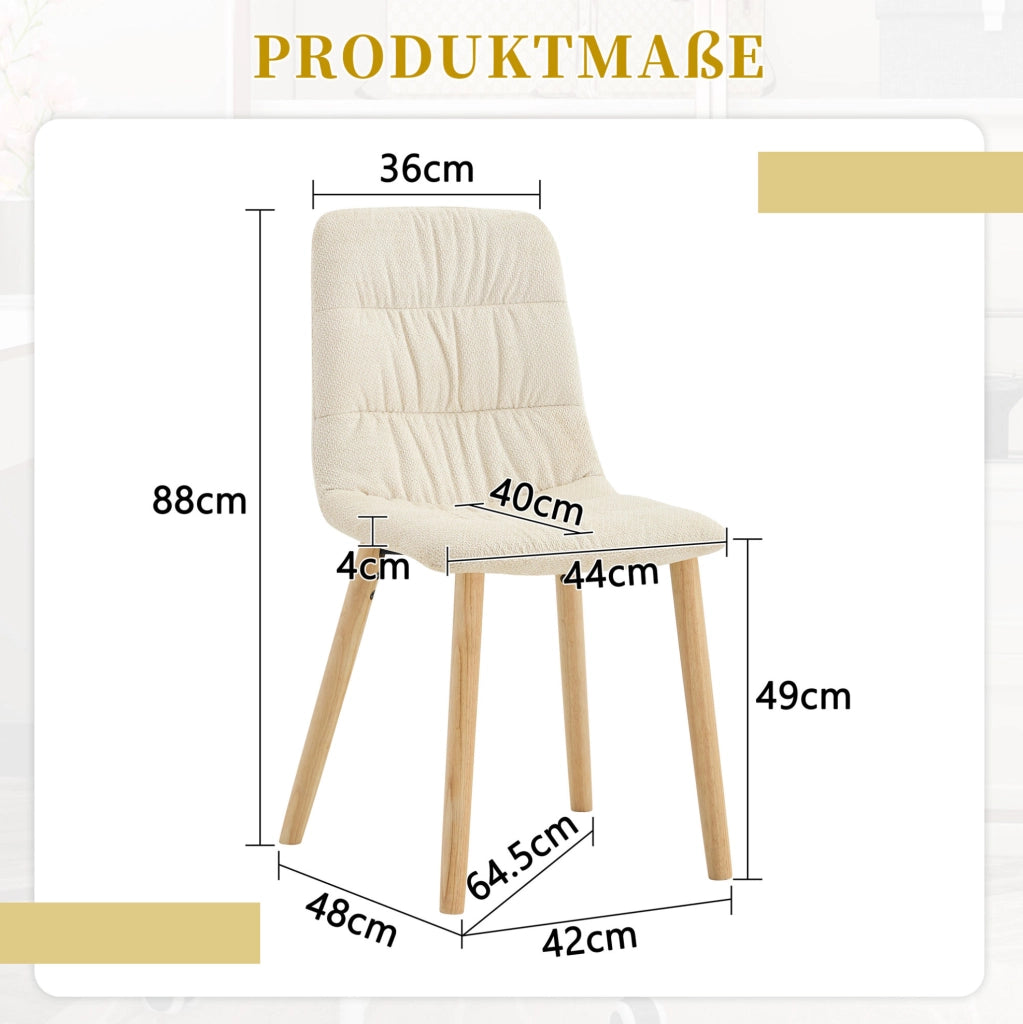 Sedia da pranzo 88 cm bianca in tessuto, set da 2, stile nordico per cucina