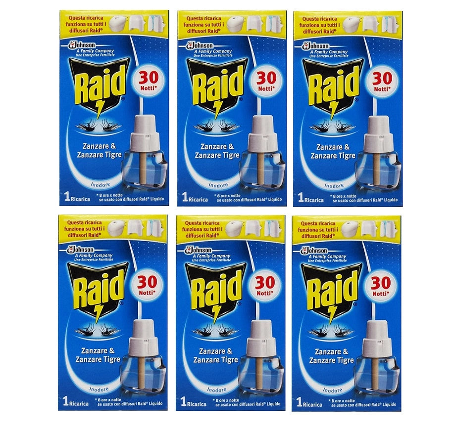 SET 6 CONFEZIONI RAID LIQUIDO PER RICARICA ELETTRICA X30 NOTTI CLASSICO