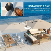 Ombrellone a Sbalzo Inclinabile con Manovella e Base, in Alluminio, Metallo e Poliestere, 4.1x2.9x2.7A m, Kaki