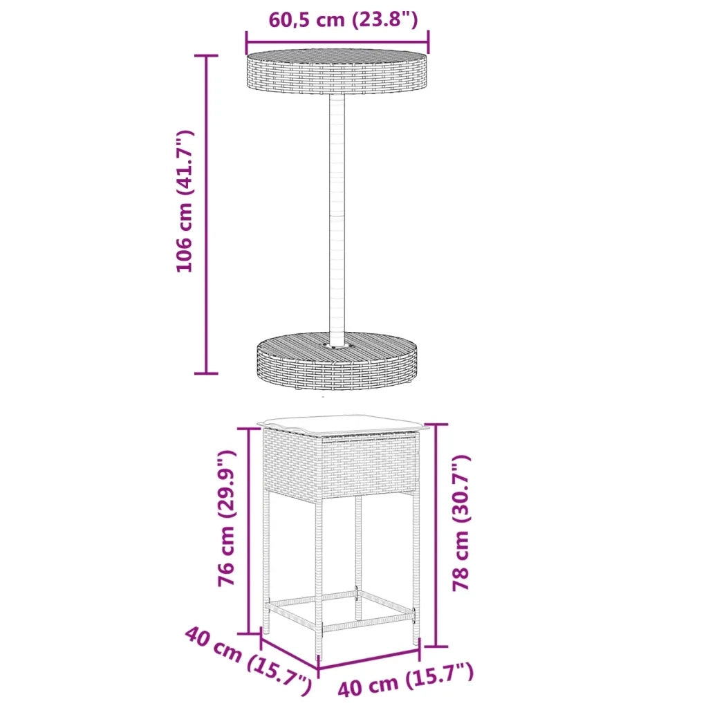 Set Bar da Giardino 3 pz con Cuscini in Polyrattan Marrone 3261440
