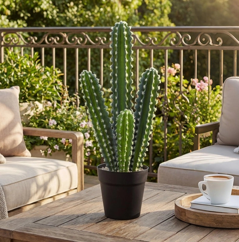 Pianta artificiale cactus 53 cm in plastica verde con vaso per interni