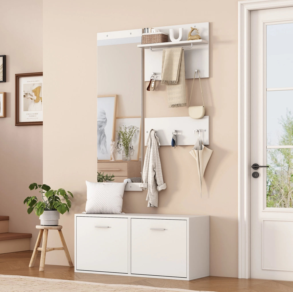 Set guardaroba da ingresso 4 pezzi bianco con specchio