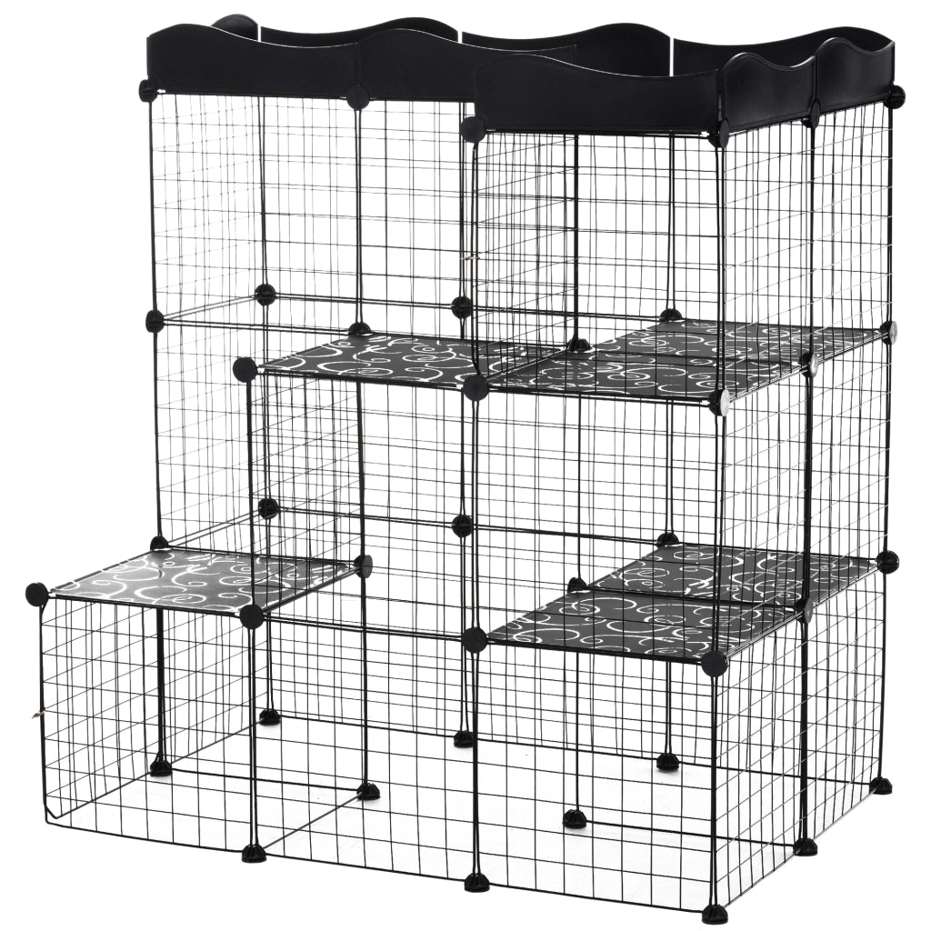 Recinto per animali domestici modulabile a 3 livelli ¨C zephmum ¨C 105x70x116 cm nero