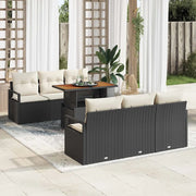 Set Divano da Giardino con cuscino 7 pcs Nero e crema