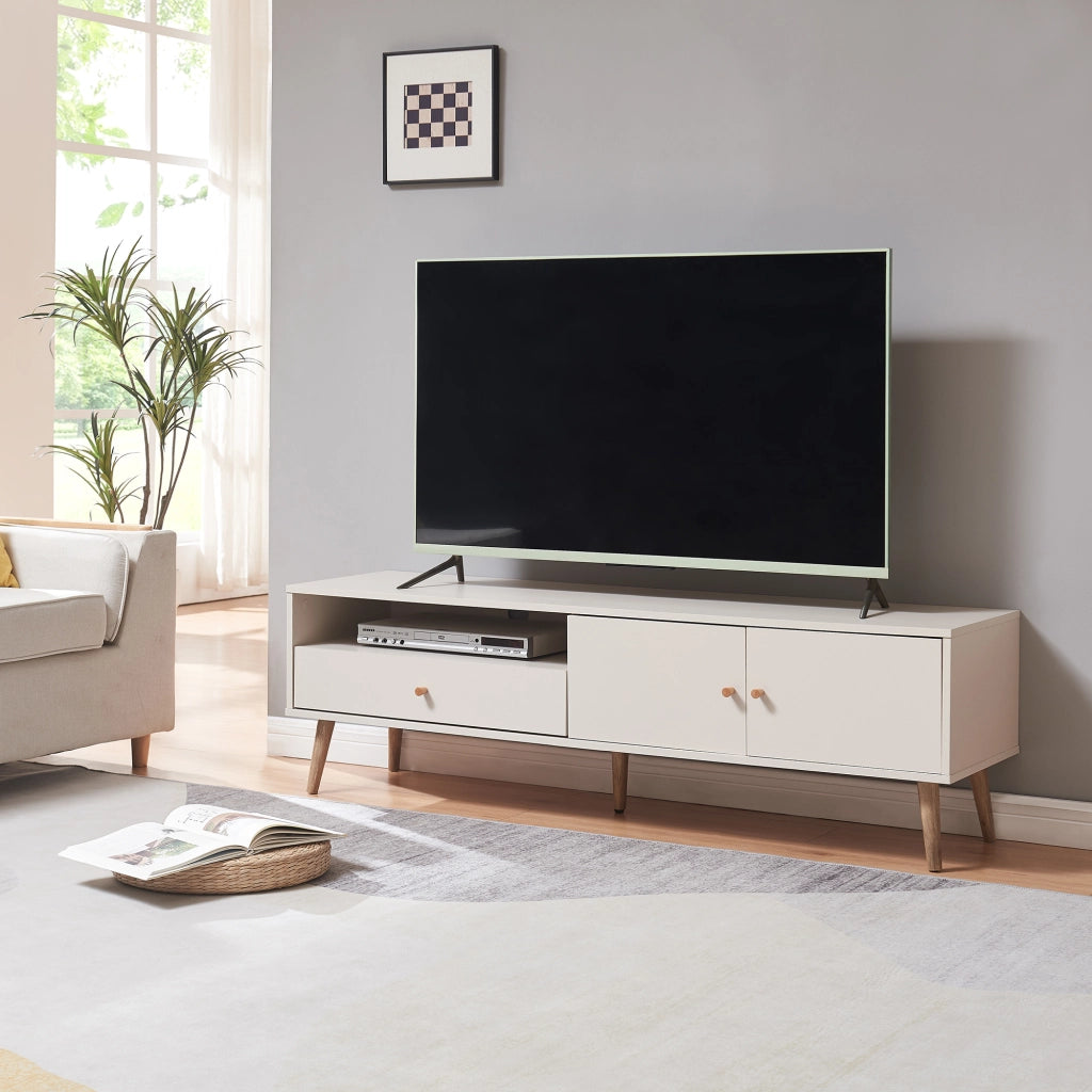 Mobile Porta TV Hallevil con Cassetto e 2 Ante 150x39x45 cm - Grigio chiaro [en.casa]