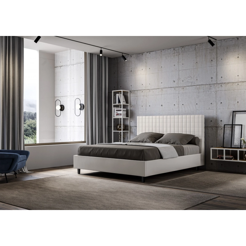 Letto imbottito Matrimoniale 160x210 cm Sunny - Bianco,Similpelle,Con rete