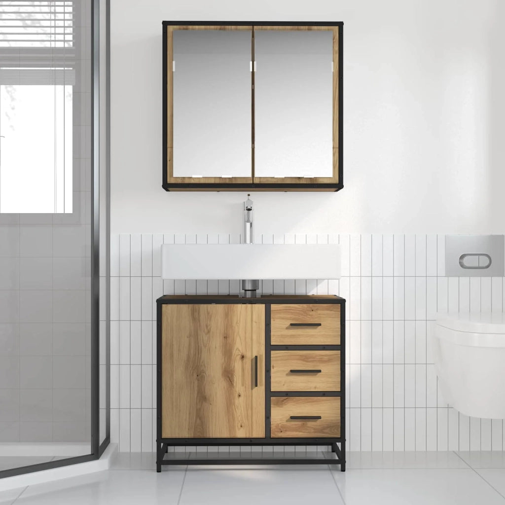 Set di mobili per il bagno con porta 2 pcs Rovere artigianale 3402321