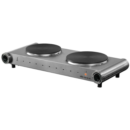 Ariete 994 fornello elettrico da viaggio - doppia piastra in ghisa - diametro 188 mm e 155 mm - temperatura regolabile - 2500 watt - acciaio
