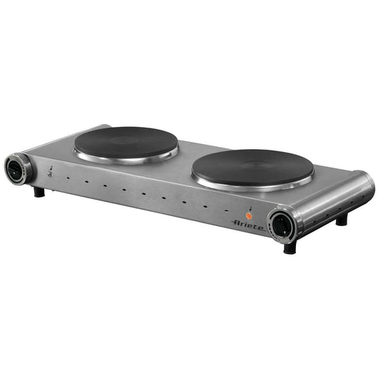 Ariete 994 fornello elettrico da viaggio - doppia piastra in ghisa - diametro 188 mm e 155 mm - temperatura regolabile - 2500 watt - acciaio