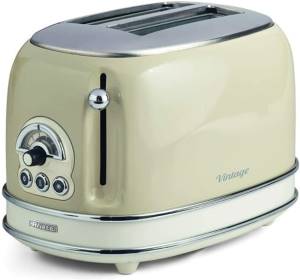Ariete 155 tostapane vintage 2 fette di pane - con pinze - 6 livelli di tostatura - 810 watt- acciaio inox - linea vintage - beige - ARI155