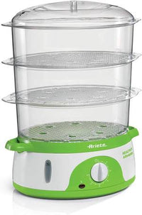 Ariete 911 healthy steam - vaporiera elettrica - 3 cestelli - contenitore per riso - timer 60’ - 800 watt - 9 litri - bianco e verde