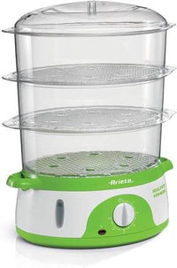 Ariete 911 healthy steam - vaporiera elettrica - 3 cestelli - contenitore per riso - timer 60’ - 800 watt - 9 litri - bianco e verde