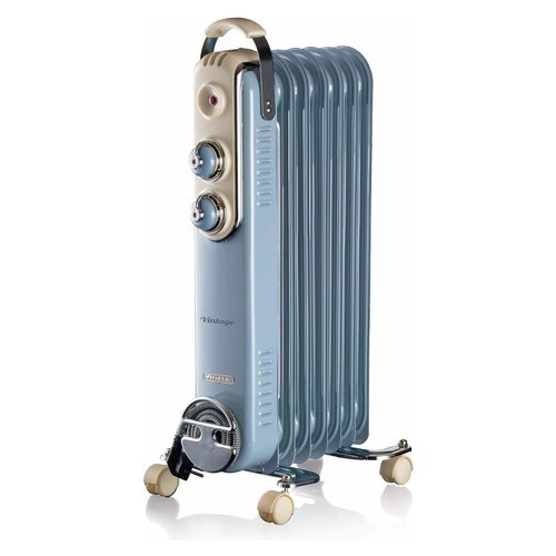 Ariete 837 radiatore a olio vintage celeste - 7 elementi riscaldanti - 3 livelli di potenza - maniglia e ruote per facile trasporto - max 1500 watt - 00B083705AR0