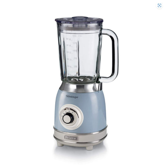 Ariete 583, frullatore vintage con tazza in vetro da 1,5 litri, 4 lame in acciaio inox, 4 velocità + pulse,1000 watt, celeste - ARI0583/05