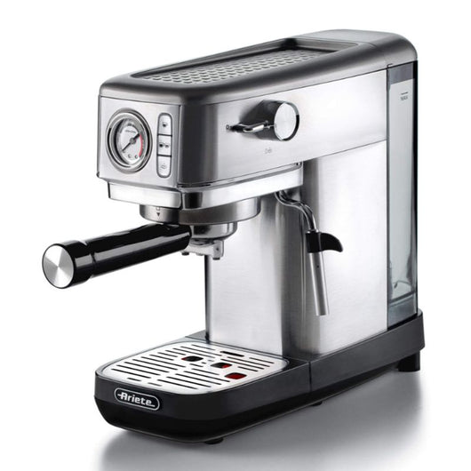 Ariete 1381 macchina da caffè con manometro, compatibile con caffè in polvere e cialde ese, 1300 w, capacità 1,1 l, 15 bar di pressione, filtro ½ tazze, dispositivo cappuccino, silver - ARI1381