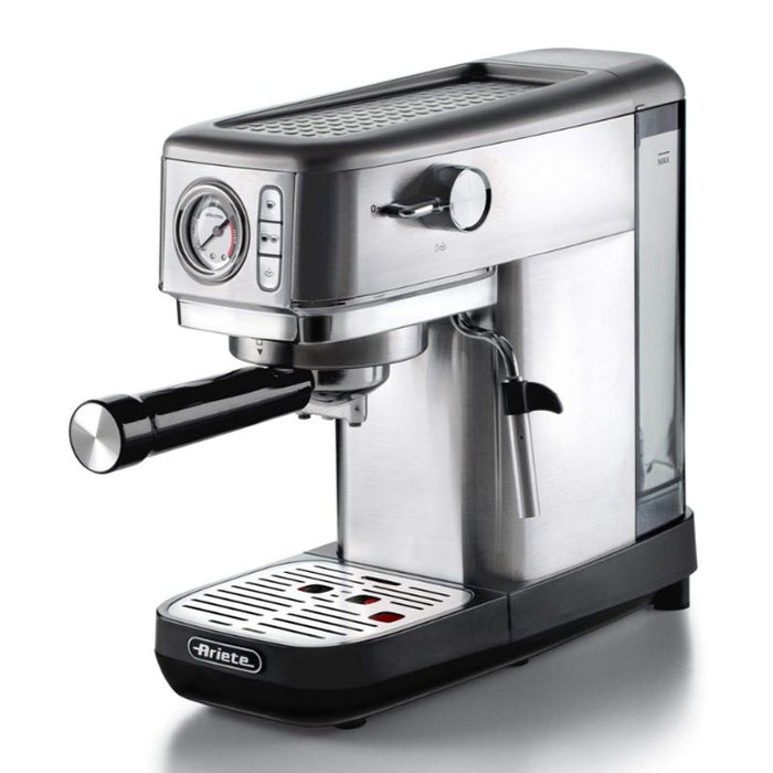 Ariete 1381 macchina da caffè con manometro, compatibile con caffè in polvere e cialde ese, 1300 w, capacità 1,1 l, 15 bar di pressione, filtro ½ tazze, dispositivo cappuccino, silver - ARI1381