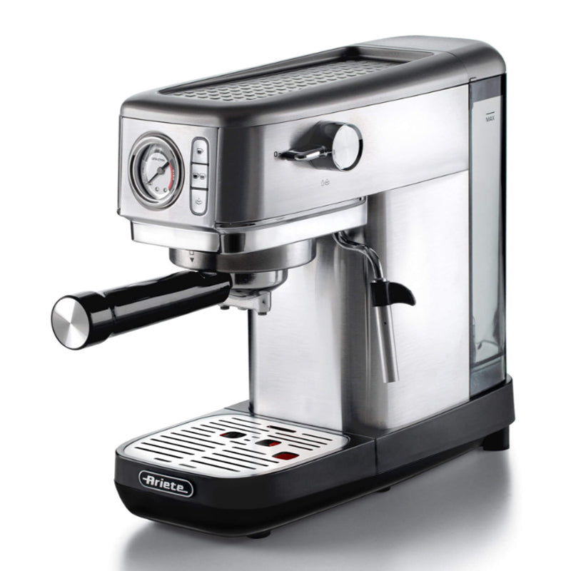 Ariete 1381 macchina da caffè con manometro, compatibile con caffè in polvere e cialde ese, 1300 w, capacità 1,1 l, 15 bar di pressione, filtro ½ tazze, dispositivo cappuccino, silver - ARI1381