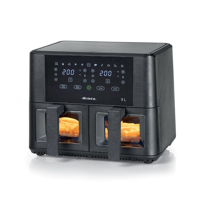 Ariete 4631 friggitrice ad aria doppia 9l, 2400w, capacità totale 9l, 11 programmi, multifunzione, fino a 3,6 kg di fritto temperatura fino a 200°c, doppio cestello, nero - ARI4631