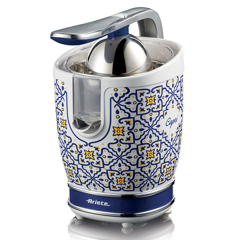 Ariete 413, spremiagrumi capri, spremiagrumi elettrico con leva, 2 coni per frutti grandi e piccoli, beccuccio salvagoccia, motore silenzioso, spremitura professionale, corpo in metallo - ARI413CA