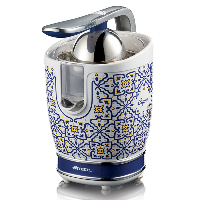 Ariete 413, spremiagrumi capri, spremiagrumi elettrico con leva, 2 coni per frutti grandi e piccoli, beccuccio salvagoccia, motore silenzioso, spremitura professionale, corpo in metallo - ARI413CA