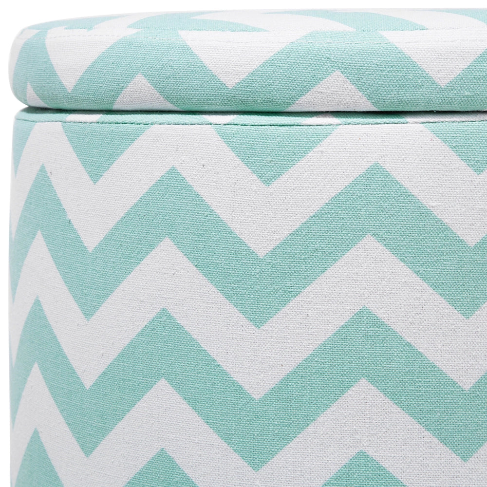 Poggiapiedi e Sgabello Contenitore Rotondo a Zig Zag Verde Menta e Bianco
