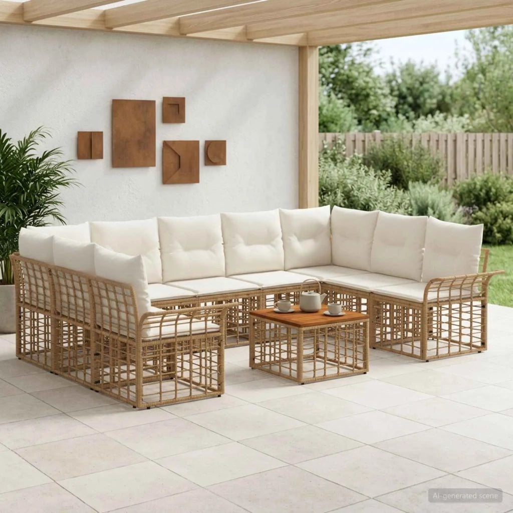 Set di divani da esterno 10 pcs Naturale e Bianco Crema 3437760