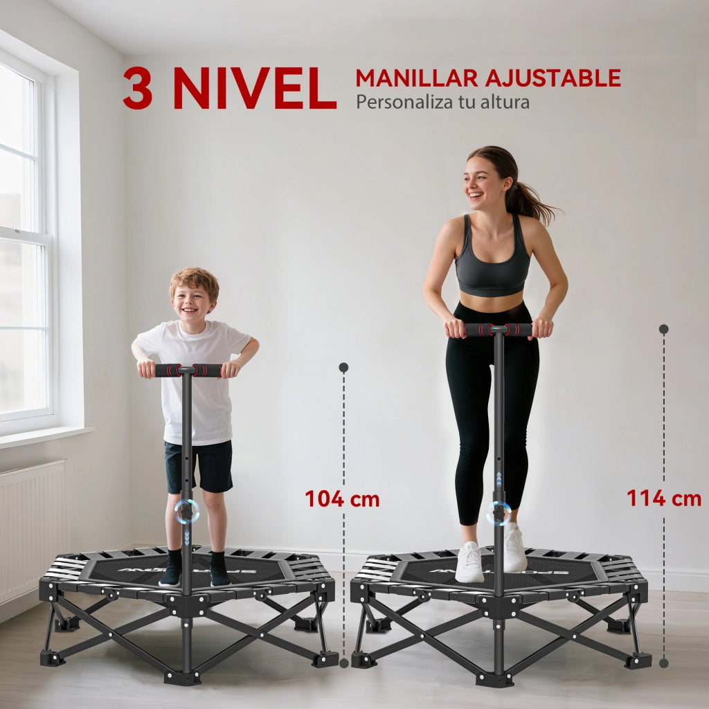 Trampolino Fitness Plegabile 104 cm con Barra Regolabile ¨C zephmum ¨C Grigio/Metallo/104x104x114 cm