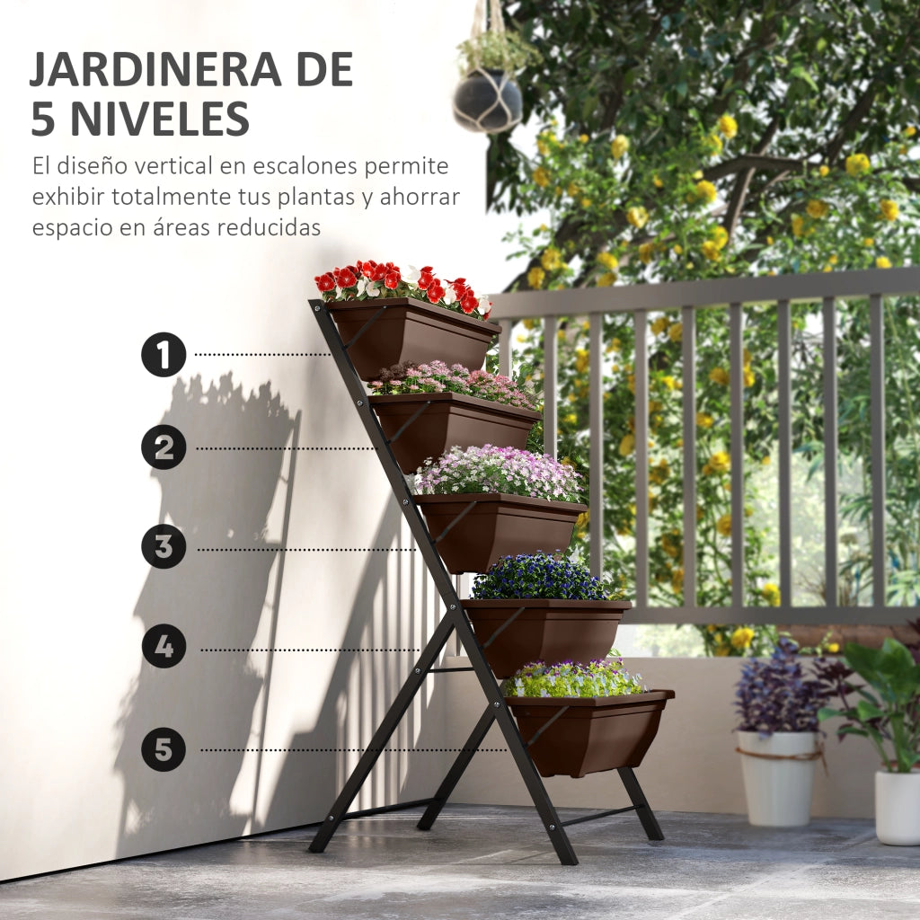 Supporto Piante 5 Livelli con 5 Vasi ¨C zephmum ¨C Nero 55x63x120 cm