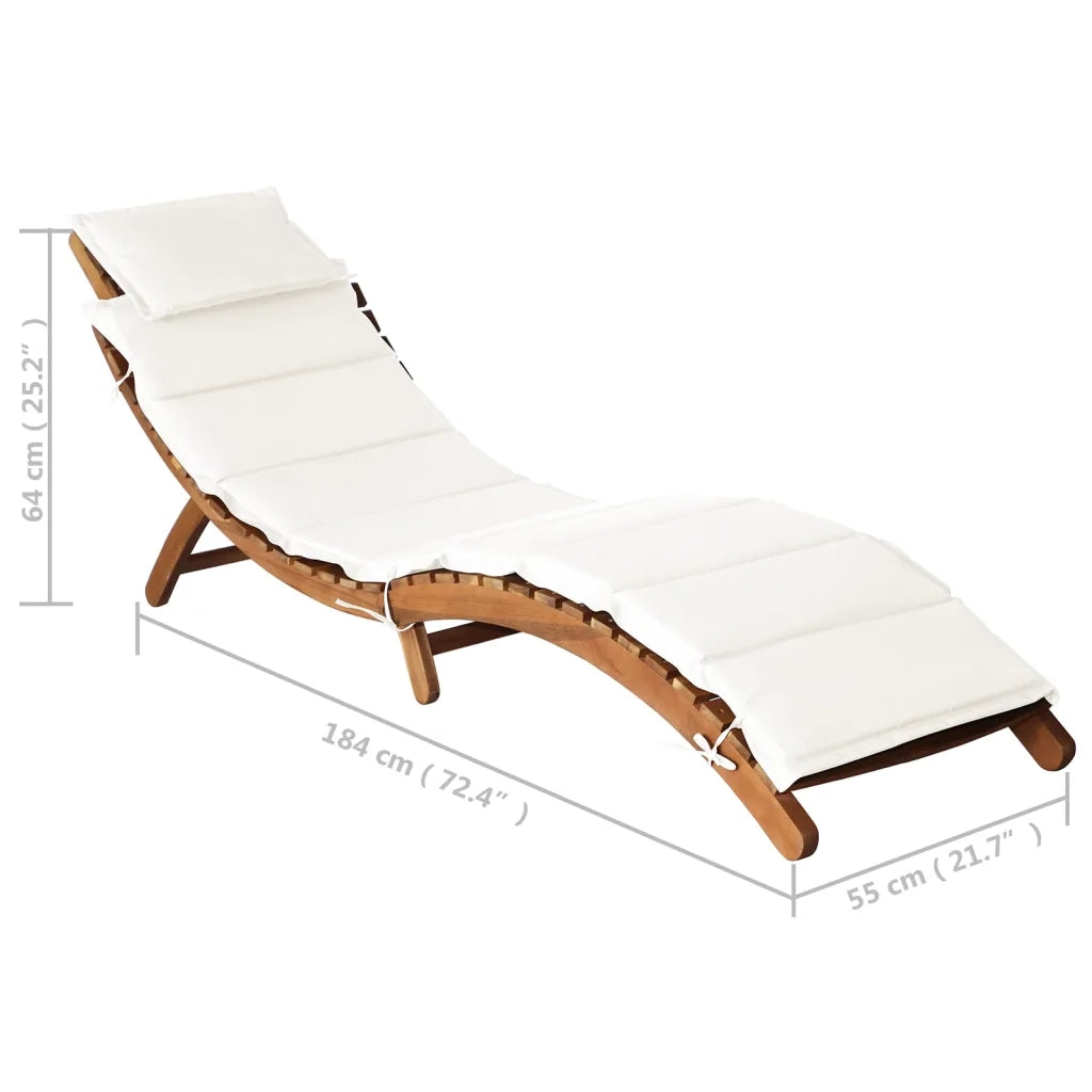 Lettino Prendisole | Sdraio da giardino | Lettino da sole con Cuscino in Legno Massello d'Acacia Crema