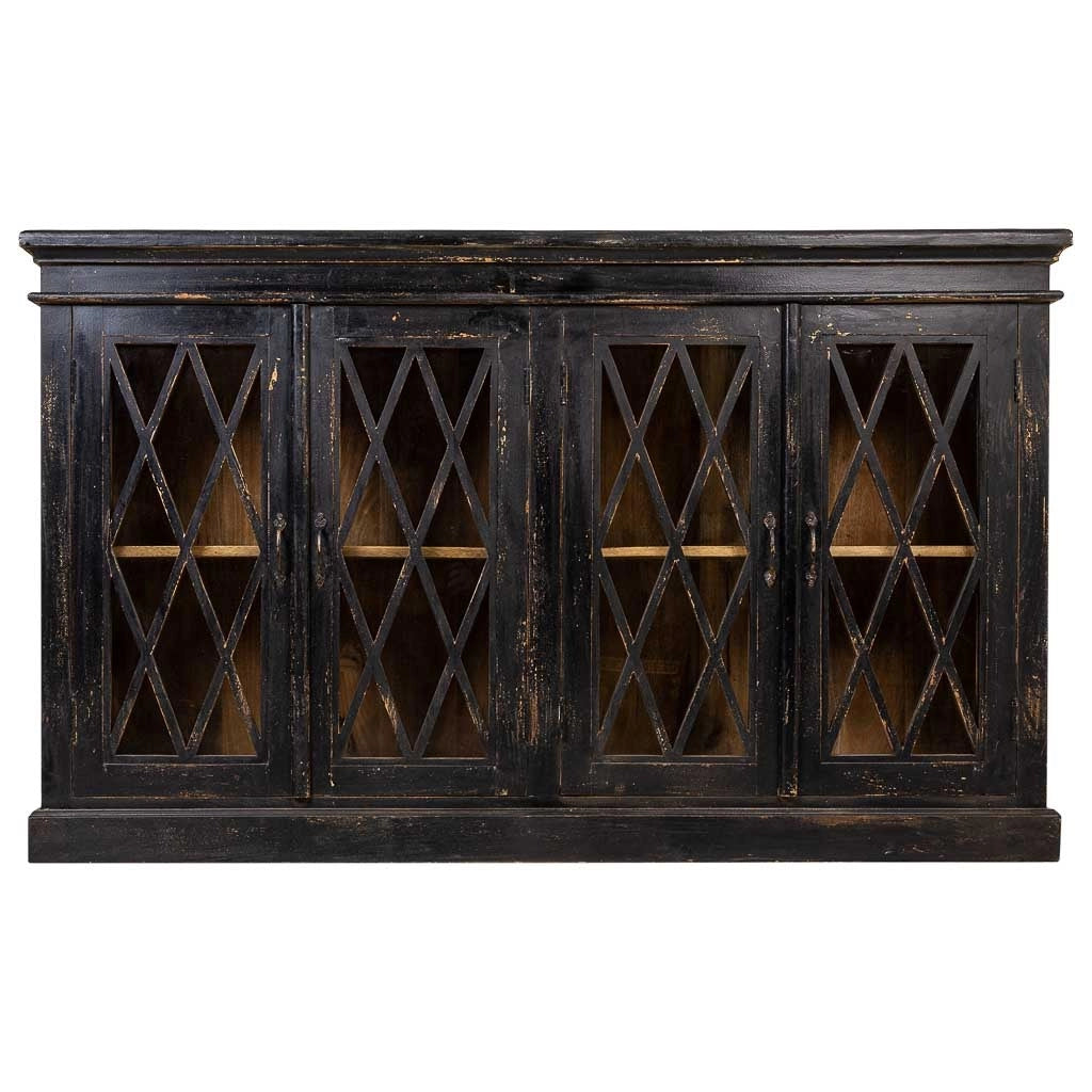 Credenza in legno e vetro artigianale nero 170x40x100