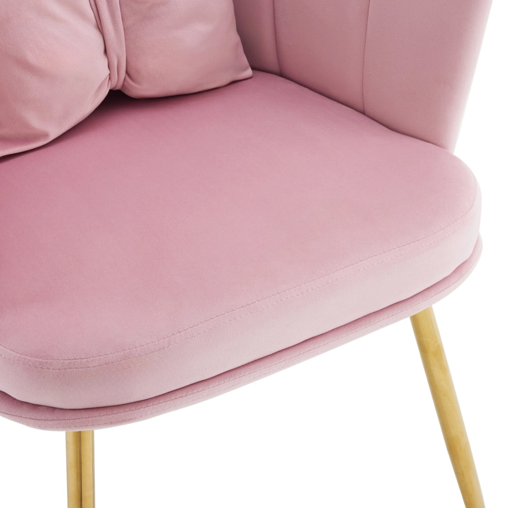 Poltrona imbottita in velluto rosa con schienale a petalo