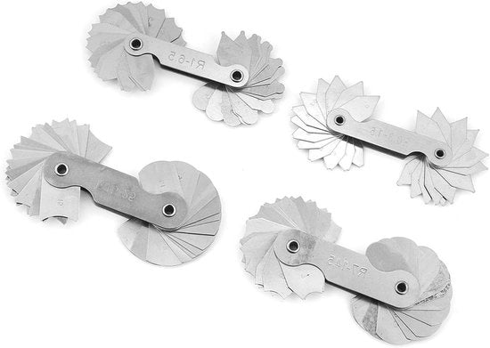 Set di 4 Misure di Raggio in Acciaio Inossidabile per Arco Concavo e Convesso R0,3-1,5/R1-6,5/R7-14,5/R15-25mm - Strumenti di Misura di Ricambio con Misurazione di Porta a Mano